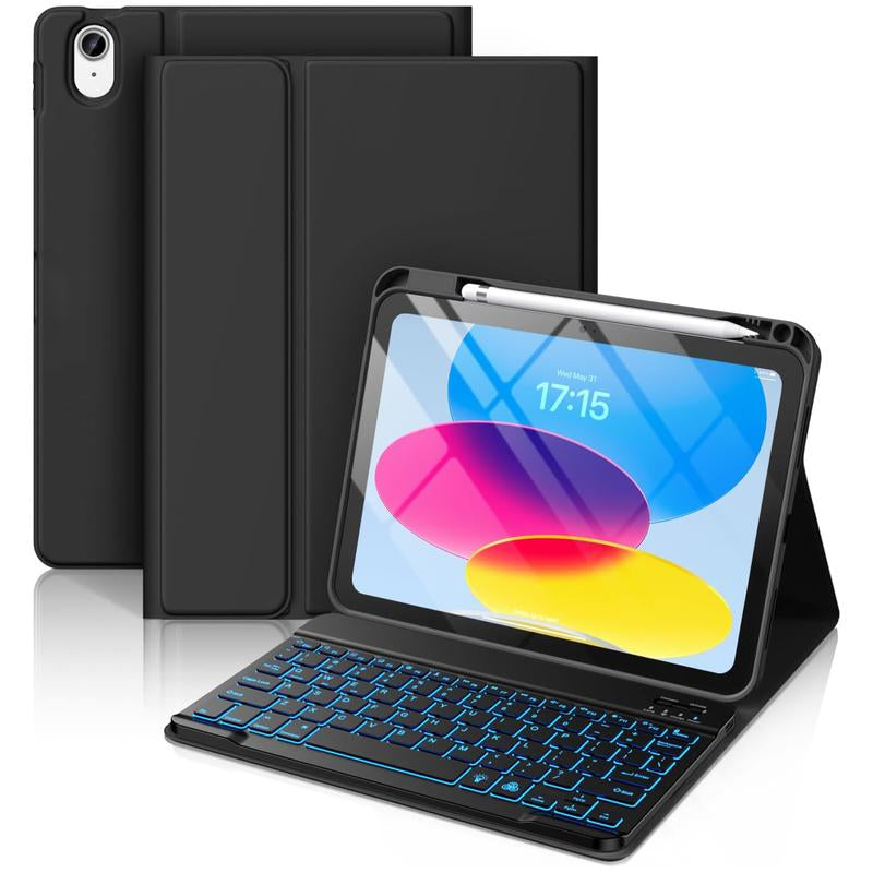 Ipad 10Th Generation Case with Keyboard - Wireless Detachable Folio Keyboard Cover with Pencil Holder, Tablet Case, Protection Case Computer Magnetic