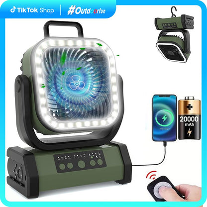 30,000Mah Rechargeable Camping Fan with LED Light, Portable Multi-Functional Fan, 4-Speed Wind Speed Adjustment, Remote Control, 270° Wind Direction Adjustment, Suitable for Indoor, Outdoor, Tent, Travel, Etc.