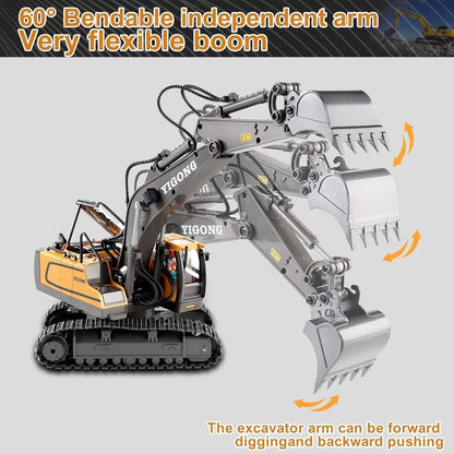 Remote Control Excavator Toys for Boys Turns 680-Degree 2 Batteries Metal Shovel Lights/Sounds Construction Toys Birthday Gifts Boy Toys for 3 4 5 6 7 8 Years Old