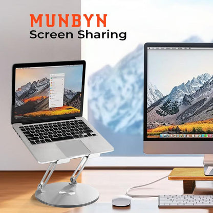 【MUNBYN 360° Rotating Laptop Stand】Adjustable Foldable Aluminum Laptop Stand, 2-In-1 Multifunctional Laptop Stand Hub for Gaming Laptop & Mobile Stand,Gray