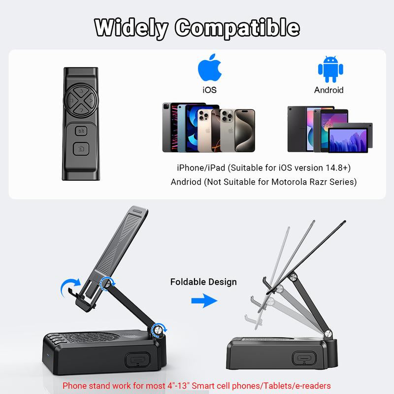 [Father'S Day Gift] PUTARE Wireless Speaker Cellphone Stand with Remote Control for Tiktok Scrolling, Rechargeable Portable Mobile Tablet Stand, Gifts for Family Friends Smartphone Mount,Outdoorfun