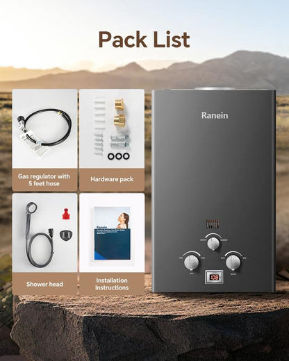 Ranein 8L Tankless Water Heater, Propane Gas, Outdoor up to 2.11 GPM, 48,000 BTU On-Demand Instant Hot Water Heater