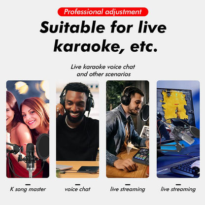 Portable Dj20 Live Sound Card + K20 48V Condenser Microphone Kit Kit Studio Mixer Live Broadcast 16 Sound Effects Recording Mixer