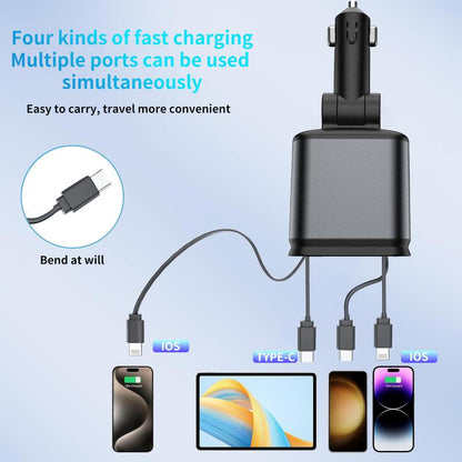 Aromatic Starlight in Roof Retractable Charger with Lightning Cable, Dual Charge Port , Fast Charging Adapter -Automotive 4-In-1 Car Charger Red Light