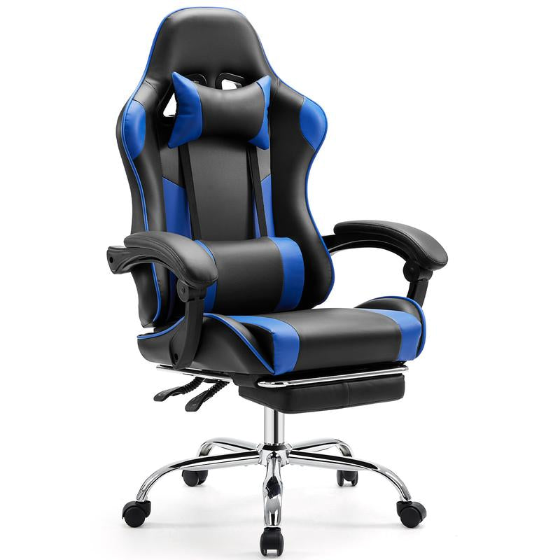【Deal】Ergonomic Gaming Computer Chair with Footrest, PU Leather Recliner with Headrest, Fixed up Armrest, Height Adjustable with 360° Swivel