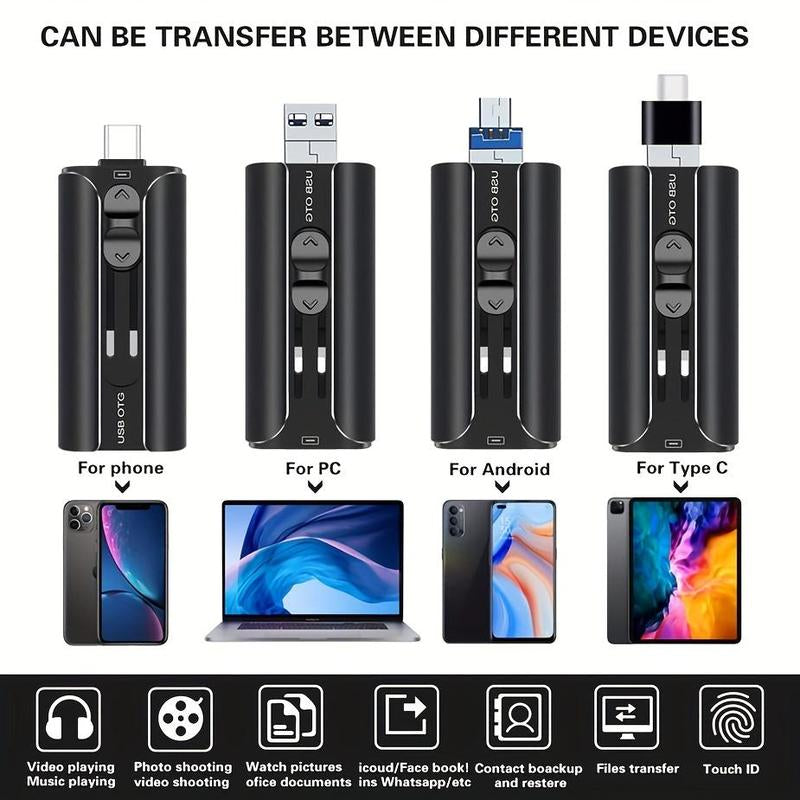 3-In-1 Flash Pen Drive, USB 3.0 Thumb Drive with Type-C Adapter, High Speed USB Flash Drive for Iphone Ipad Android Phone PC