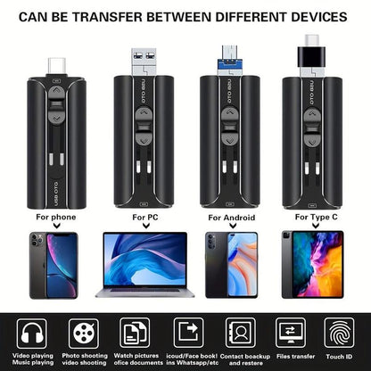 3-In-1 Flash Pen Drive, USB 3.0 Thumb Drive with Type-C Adapter, High Speed USB Flash Drive for Iphone Ipad Android Phone PC