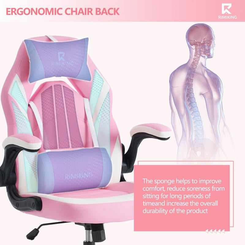 [Fathersdaygift] RIMIKING Shelby Series Ergonomic Gaming Chair, Adjustable Recliner, Lumbar Support, Heavy-Duty Office Chair,275 Lbs Weight Capacity,3896 Springtok