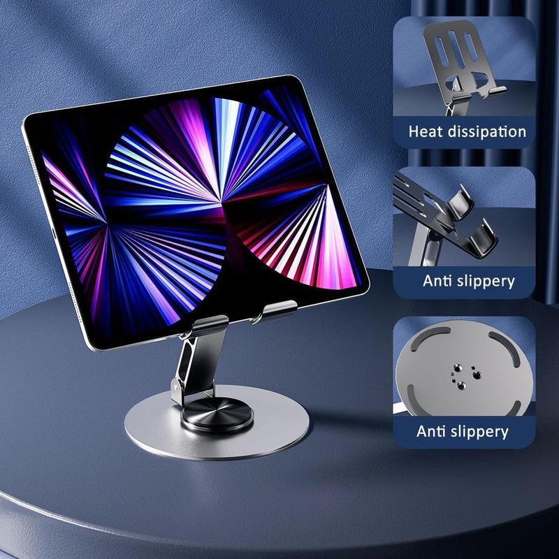 Adjustable Cell Phone Stand for Desk with Non-Slip Rubber, 360°Metal Phone Holder Smartphone Accessories Foldable/Folding Mount Alloy Aluminum Compact Portable Cellphone Mount, Saving Space