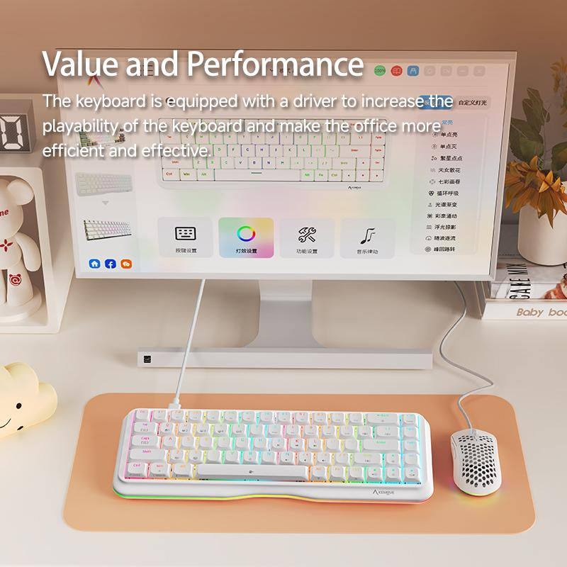 KEMOVE K68Se Pretty Mechanical Keyboard for Gaming and Working in the Office Desksetup Pastel Color Wired