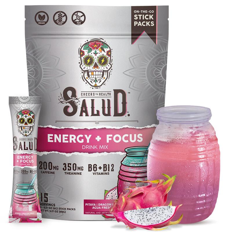 Salud 2-In-1 Energy & Focus Drink Mix with 200Mg Organic Caffeine, Pitaya (Dragon Fruit) Flavor, 350Mg L-Theanine & 500Mg L-Tyrosine, Clean Energy Drink, Vegan, Non-Gmo, Gluten Free - Beverage
