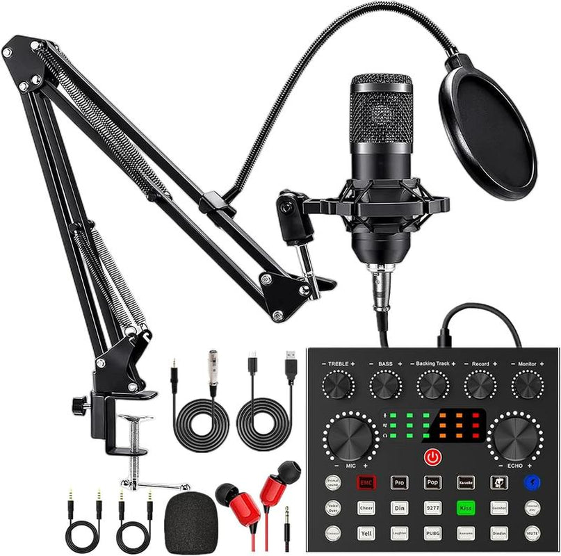 Haomuren Podcast Equipment Bundle, BM800 Podcast Microphone Bundle with V8S Voice Changer, Condenser Microphone Recording Studio Package for Podcasting Live Streaming Singing PC Mobile Tiktok Youtube Audio Adjustable