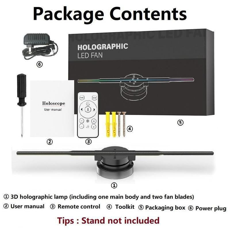 3D Hologram Projection Light, 3D Hologram Display Fan Two Blades 42Cm User-Friendly Plug and Play Holographic Advertising Show LED Lights, Easy Wall Mount Decorations for Holiday & Parties Valentine Gift Black Audio