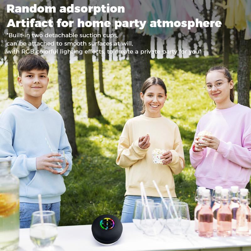 Waterproof Bluetooth Speaker with Suction Cup & LED Lights, 360° Bass Sound | Wireless Shower Speaker for Bath/Beach/Camping | Built-In Mic & Bluetooth 5.4 | Perfect Gift for Men/Women/Kids (Black)