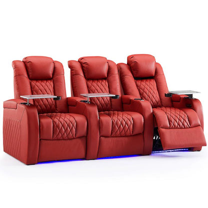 Weilianda Home Theater Seating Luxury Series Top Grain Nappa Leather Recliner Chair Dual Power Movie Gaming Sofa Electric Headrest with Tray Table Type-C USB Charge Cup Holders