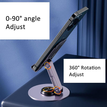 Adjustable Cell Phone Stand for Desk with Non-Slip Rubber, 360°Metal Phone Holder Smartphone Accessories Foldable/Folding Mount Alloy Aluminum Compact Portable Cellphone Mount, Saving Space