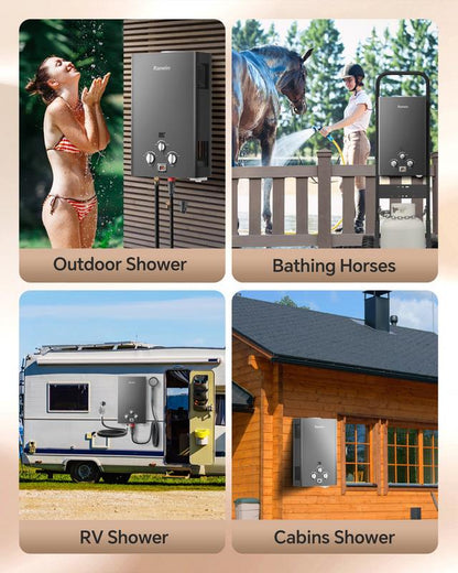 Ranein 8L Tankless Water Heater, Propane Gas, Outdoor up to 2.11 GPM, 48,000 BTU On-Demand Instant Hot Water Heater