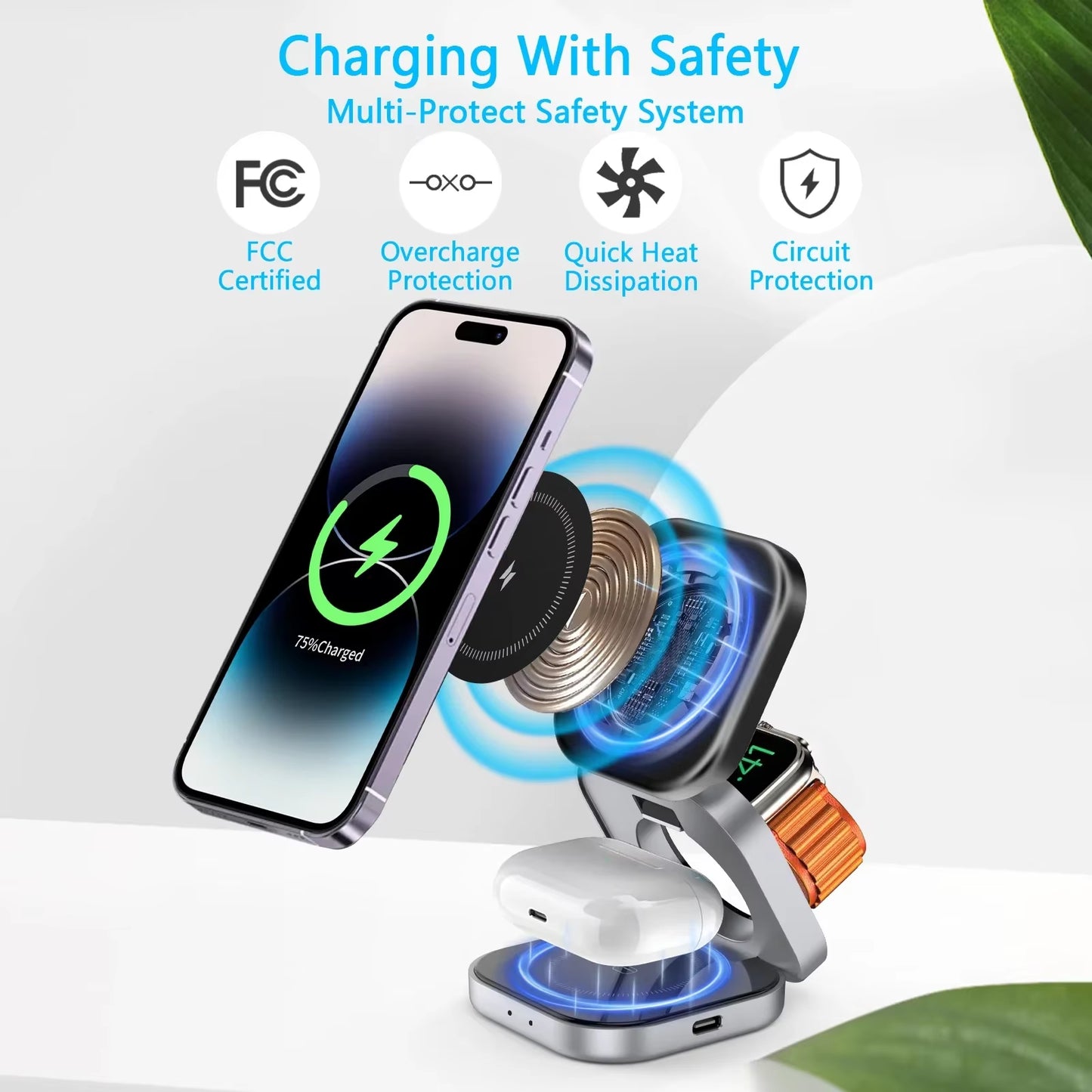 3 in 1 Magnetic Wireless Charger Stand Pad Magnet Fast Charging Station for Magsafe Iphone 12-16 Samsung Galaxy Watch Iwatch 1-9