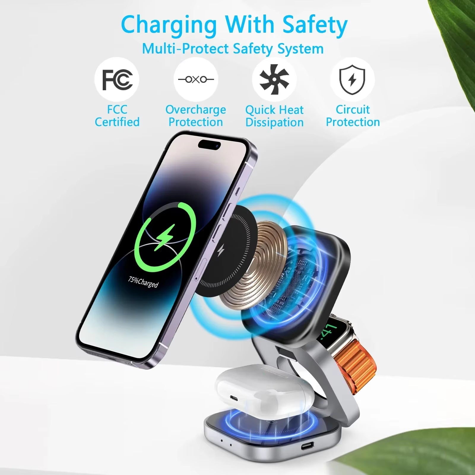 3 in 1 Magnetic Wireless Charger Stand Pad Magnet Fast Charging Station for Magsafe Iphone 12-16 Samsung Galaxy Watch Iwatch 1-9