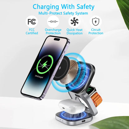 3 in 1 Magnetic Wireless Charger Stand Pad Magnet Fast Charging Station for Magsafe Iphone 12-16 Samsung Galaxy Watch Iwatch 1-9