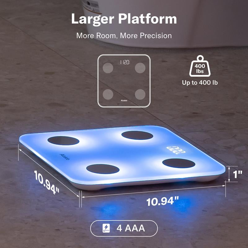 Alcedo Smart Scale for Body Weight, 7-Color Glowing Bluetooth Digital Bathroom Scale for BMI and Body Fat, Body Composition Monitor with Smartphone App, 400 Lbs Capacity