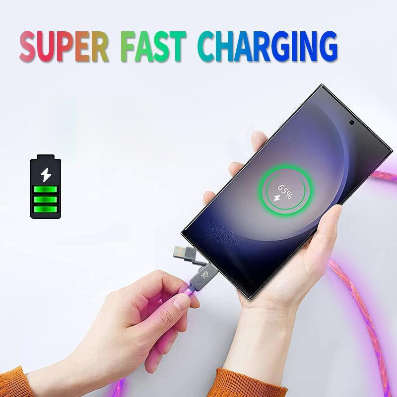 【Father'S Day Gift】240W 4-In-1 Lightning Charging Cable, Multi Charging Cable for Iphone, Ipad, Samsung, Laptops & Universal Cellphones with USB A, Type C & Lightning Charger, Four in One Charging, Smartphone Cellphone Charger, Glow Cable