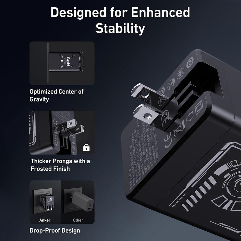 W&O 2-In-1 Gan 120W Fast Charger with Retractable Type-C and Ligtning Cable | Portable Adapter for Iphone 16, Ipad, Macbook, Multi-Device Fast Charging, Folding Charing