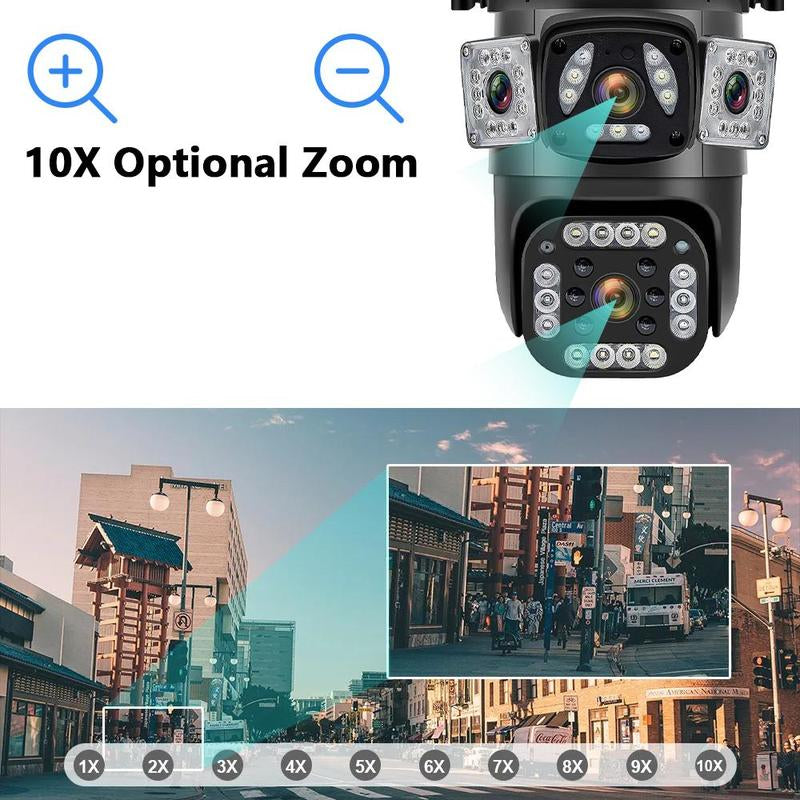 Outdoor Security Camera, 3-Lens Waterproof Camera, 6K 9MP, 10X Zoom, 360 PTZ Outdoor Wifi Camera,Fathersdaygift