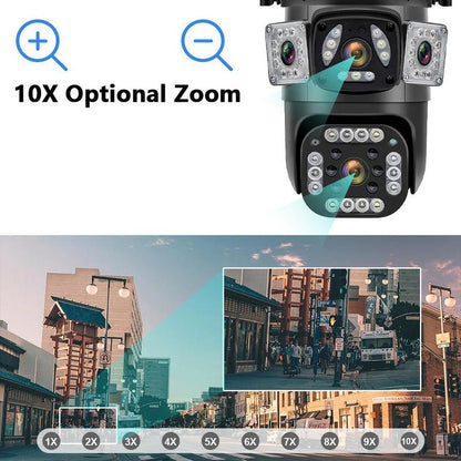 Outdoor Security Camera, 3-Lens Waterproof Camera, 6K 9MP, 10X Zoom, 360 PTZ Outdoor Wifi Camera,Fathersdaygift