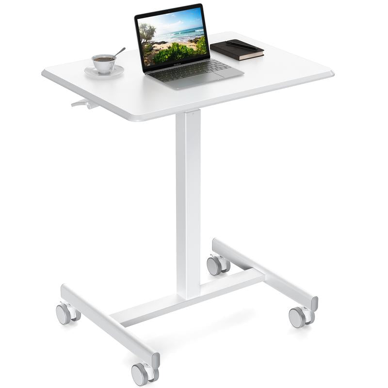 【Deal】Overbed Bedside Table with Wheels, Mobile Standing Stand up Rolling Laptop PC, Adjustable Height Tray, Side Computer Workstation for Home Use