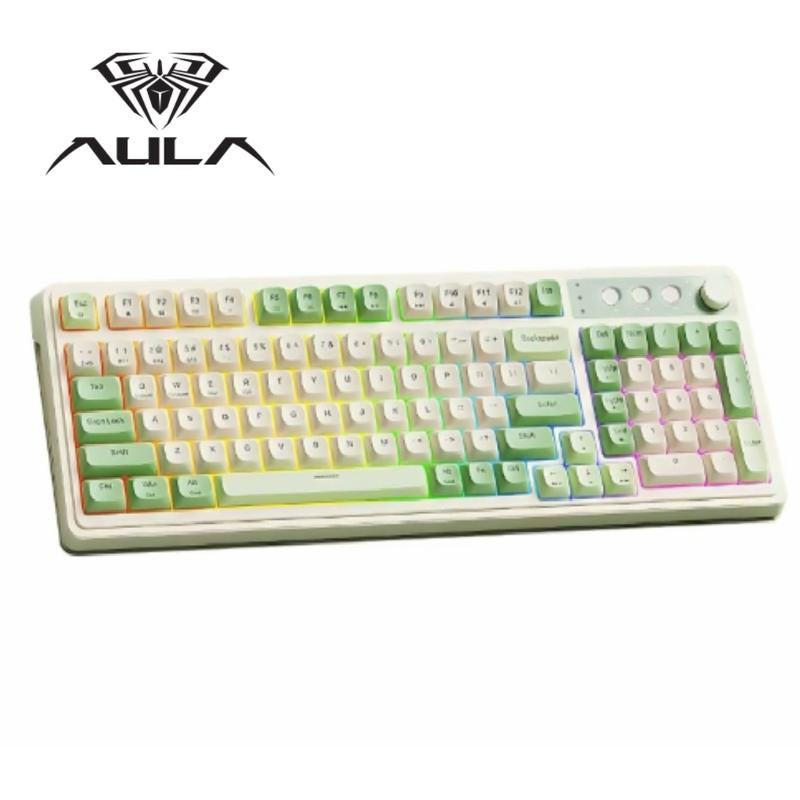 AULA S99 Key Keyboard, Tri-Mode Bluetooth/2.4Ghz/Usb-C Cute Creamy Gaming Keyboard with Number Pad RGB Backlit, Media Knob Custom Mechanical Feel Computer Keyboard for MAC Xbox PC Gamer - Purple