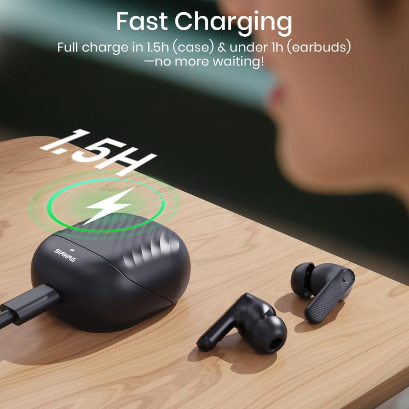 SIAWAG BTW73 Noise Cancelling True-Wireless Earbuds with ANC 42Db, 4-Mic ENC Clear Call, 60Ms Gaming Mode & 800Mah Battery , IPX5 Waterproof Sports Headset,3C Fast-Charging Bluetooth Headphones.