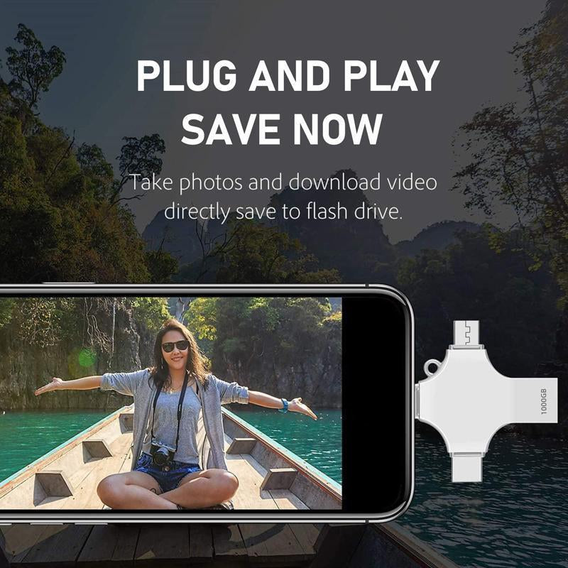 CRUXD 4 in 1 OTG USB Flash Drive Crossshape Memory Photo Stick Portable Mini USB Storage Device External Storage for Iphone/Ipad/Computer/Laptop/Pc/Android External Data Storage