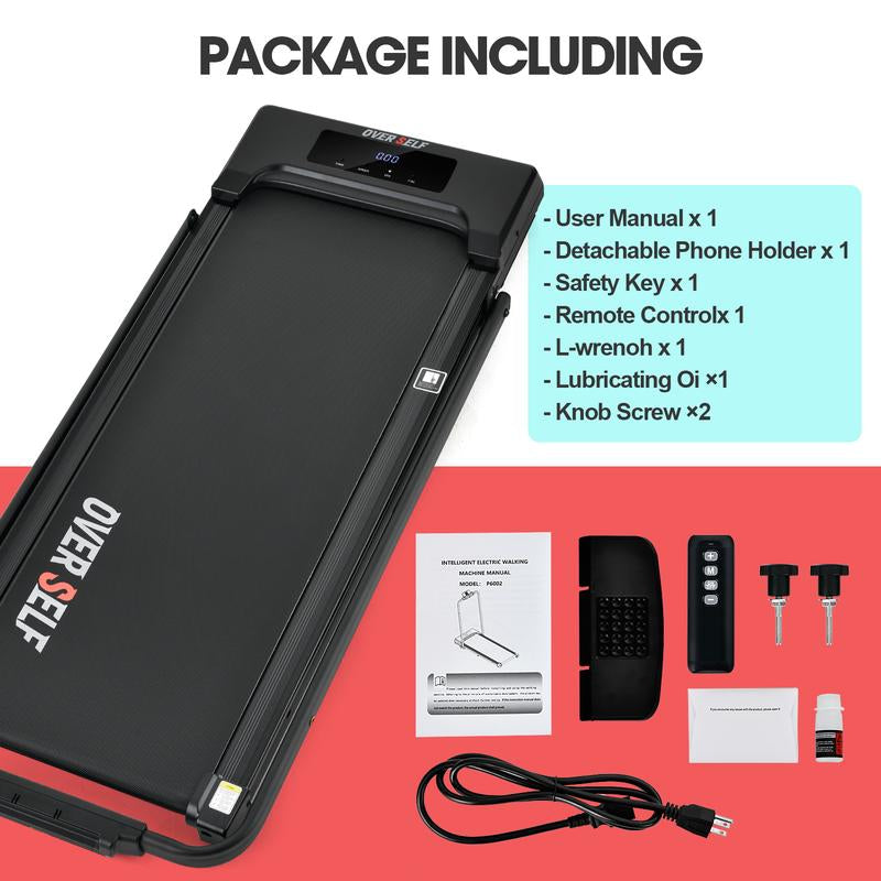 OVER SELF Inclined Folding Incline Treadmill, Walking Mat Treadmill with ,300 Lbs Portable Treadmill with Handle, Safety Lock, Quiet Design for Home and Office Treadmill with LED Display – Smart Fitness Machine Exercise Gym Equipment