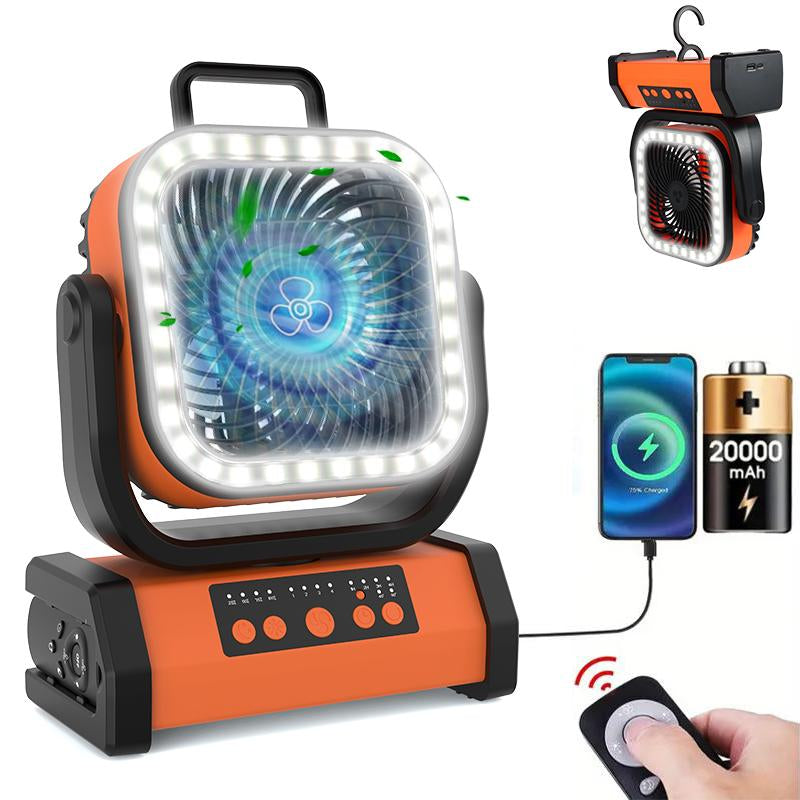 30,000Mah Rechargeable Camping Fan with LED Light, Portable Multi-Functional Fan, 4-Speed Wind Speed Adjustment, Remote Control, 270° Wind Direction Adjustment, Suitable for Indoor, Outdoor, Tent, Travel, Etc.