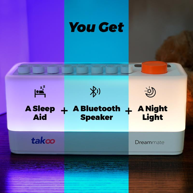 TAKOO 3-In-1 Portable Bluetooth Speaker/Sound Machine/Night Light, DIY Mixable 7 Nature Sounds & White Noise, 11 Ambient Lights, 180-Min Timer for Sleep Aid, Relaxing, Kids, Meditation