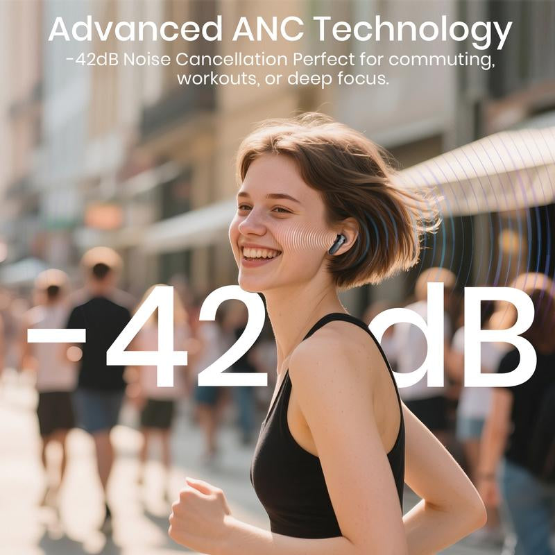 SIAWAG BTW73 Noise Cancelling True-Wireless Earbuds with ANC 42Db, 4-Mic ENC Clear Call, 60Ms Gaming Mode & 800Mah Battery , IPX5 Waterproof Sports Headset,3C Fast-Charging Bluetooth Headphones.