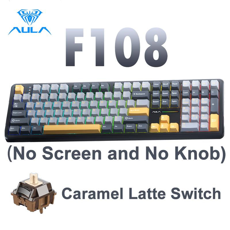 [New]Aula F108 Pro & F108 Full Size Wireless Mechanical Gaming Keyboard with Knob Smart Screen Num Pad Tri-Mode RGB Backlit Hot Swappable Customize Keyboard E-Sports Office Computer PC Accessories(F108Pro Red) Outdoorfun