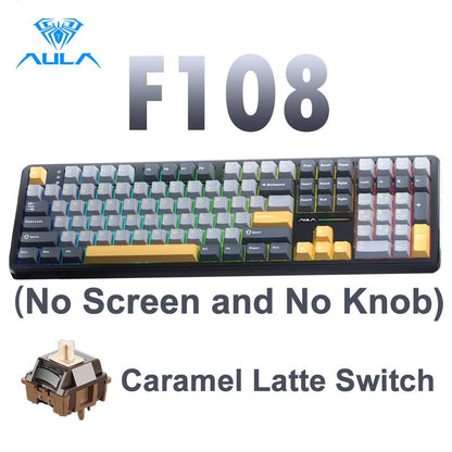 [New]Aula F108 Pro & F108 Full Size Wireless Mechanical Gaming Keyboard with Knob Smart Screen Num Pad Tri-Mode RGB Backlit Hot Swappable Customize Keyboard E-Sports Office Computer PC Accessories(F108Pro Red) Outdoorfun