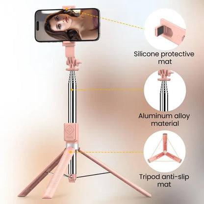 Selfie Stick, New 6-In-1 Wireless Selfie Stick with Lights, Extendable Selfie Stick Tripod with Remote Control (Pink, Dual Lights)