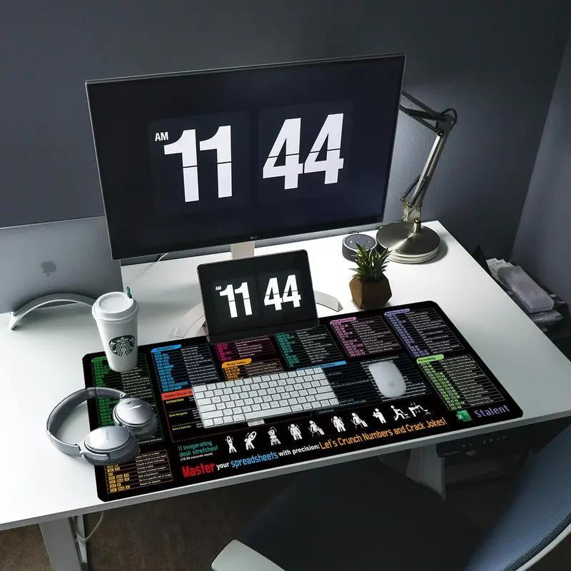 Excel Cheat Sheet Desk Mat, Large 31.5"X11.8" Excel Keyboard Shortcut Mouse Pad, XL Extended Office PC Gaming Mat/Non-Slip Employee Appreciation Gifts