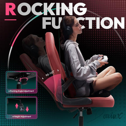 Dowinx Gaming Chair - Ergonomic Faux Leather with Breathable Mesh Backrest, Lumbar Support, Adjustable Swivel Task Chair with Head Cushion and Armrests