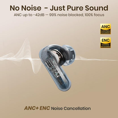 SIAWAG BTW73 Noise Cancelling True-Wireless Earbuds with ANC 42Db, 4-Mic ENC Clear Call, 60Ms Gaming Mode & 800Mah Battery , IPX5 Waterproof Sports Headset,3C Fast-Charging Bluetooth Headphones.
