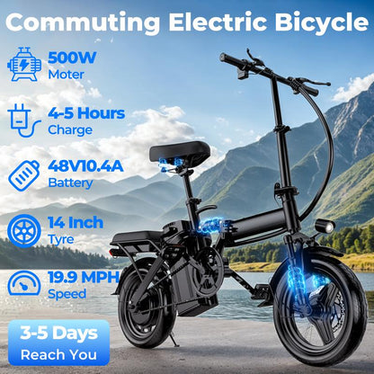 Terrosor Ebikes for Adults, 400W Motor 22MPH Max Speed, 14” Tire, 48V 15AH Removable Battery for Electric Bike, Multi-Shock Absorption, City Commuter, Foldable Adult Electric Bicycles Bici Urbana Rechargeable Motorcycle
