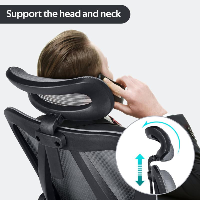 Ergonomic Office Chair,Adjustable,Adjustable Headrest with Linked Armrests, Lumbar Support and Swivel Tilt Function Grey Ergonomic Office Furniture Black Stable