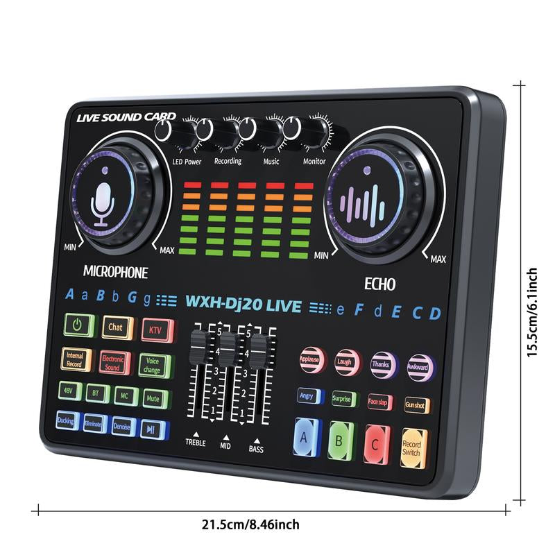 Portable Dj20 Live Sound Card + K20 48V Condenser Microphone Kit Kit Studio Mixer Live Broadcast 16 Sound Effects Recording Mixer