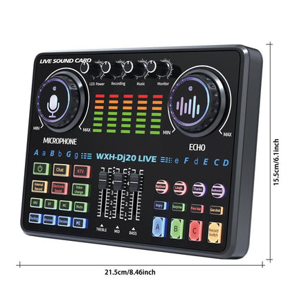 Portable Dj20 Live Sound Card + K20 48V Condenser Microphone Kit Kit Studio Mixer Live Broadcast 16 Sound Effects Recording Mixer