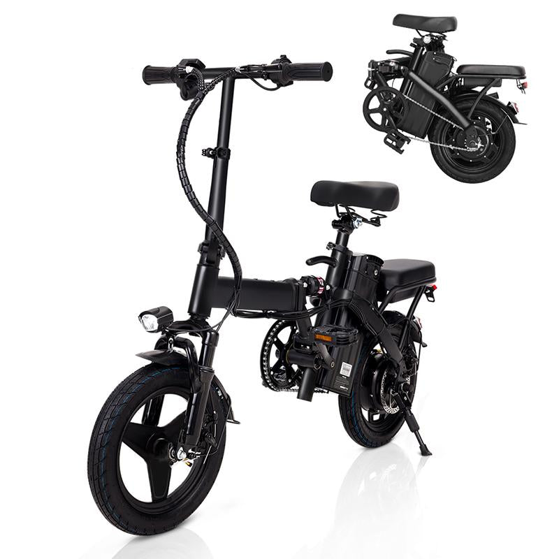 [Outdoorfun] 14Inch Folding Electric Bike 48V12Ah High Speed E Bike Air Tiresfront and Rear Disc Brake Design LED Range 32Miles Portable Electric Bicycle