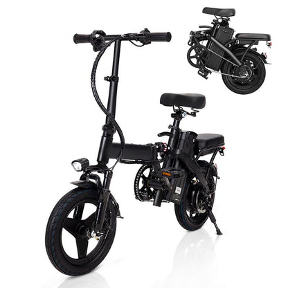 [Outdoorfun] 14Inch Folding Electric Bike 48V12Ah High Speed E Bike Air Tiresfront and Rear Disc Brake Design LED Range 32Miles Portable Electric Bicycle