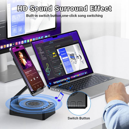 [Father'S Day Gift] PUTARE Wireless Speaker Cellphone Stand with Remote Control for Tiktok Scrolling, Rechargeable Portable Mobile Tablet Stand, Gifts for Family Friends Smartphone Mount,Outdoorfun